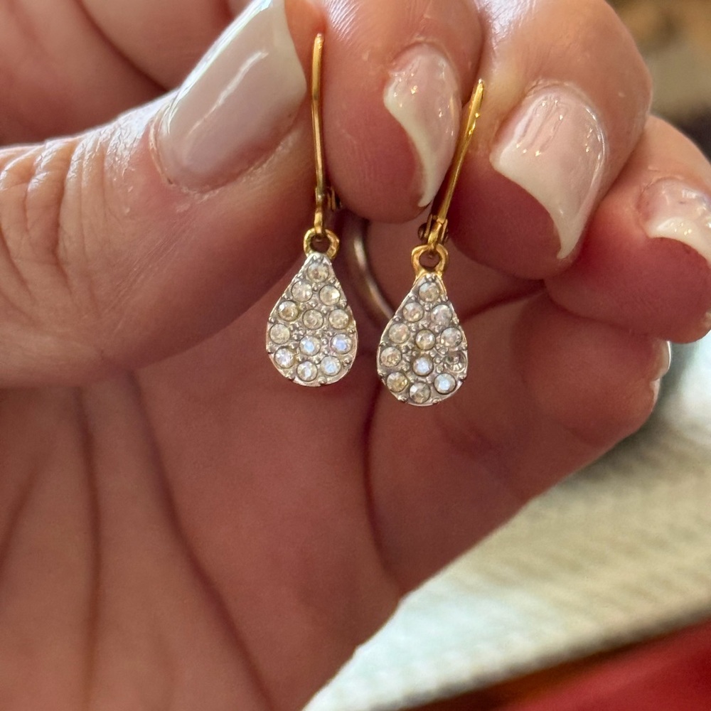 Set of Earrings & Necklace, Elegant Gold and Crystal Teardrop